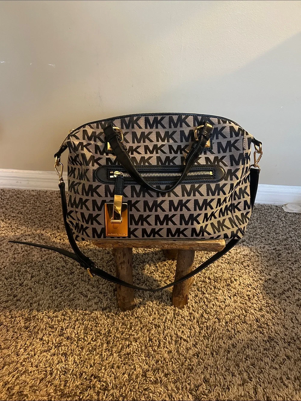 Michael Kors Brown & Black MK Logo Messenger Bag with Gold Hardware